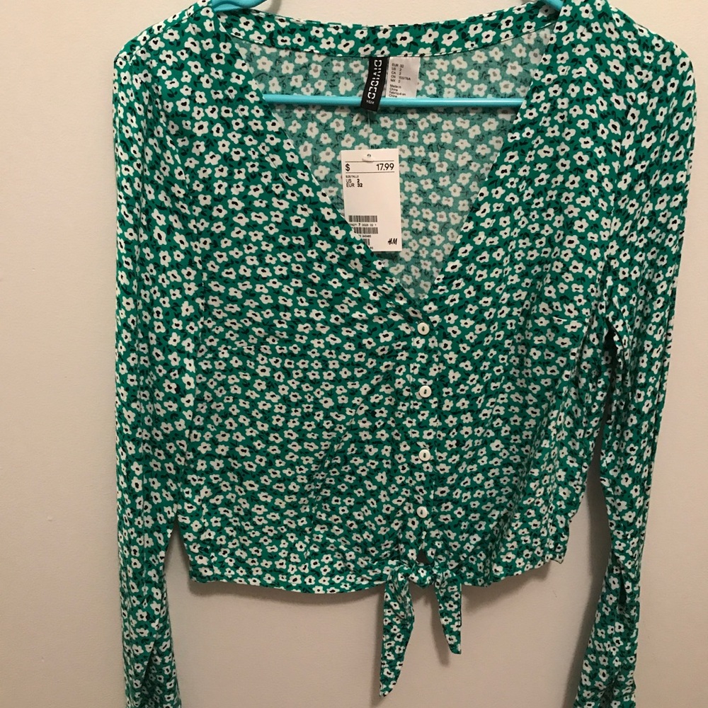 H&M Front Tie Green Floral Top